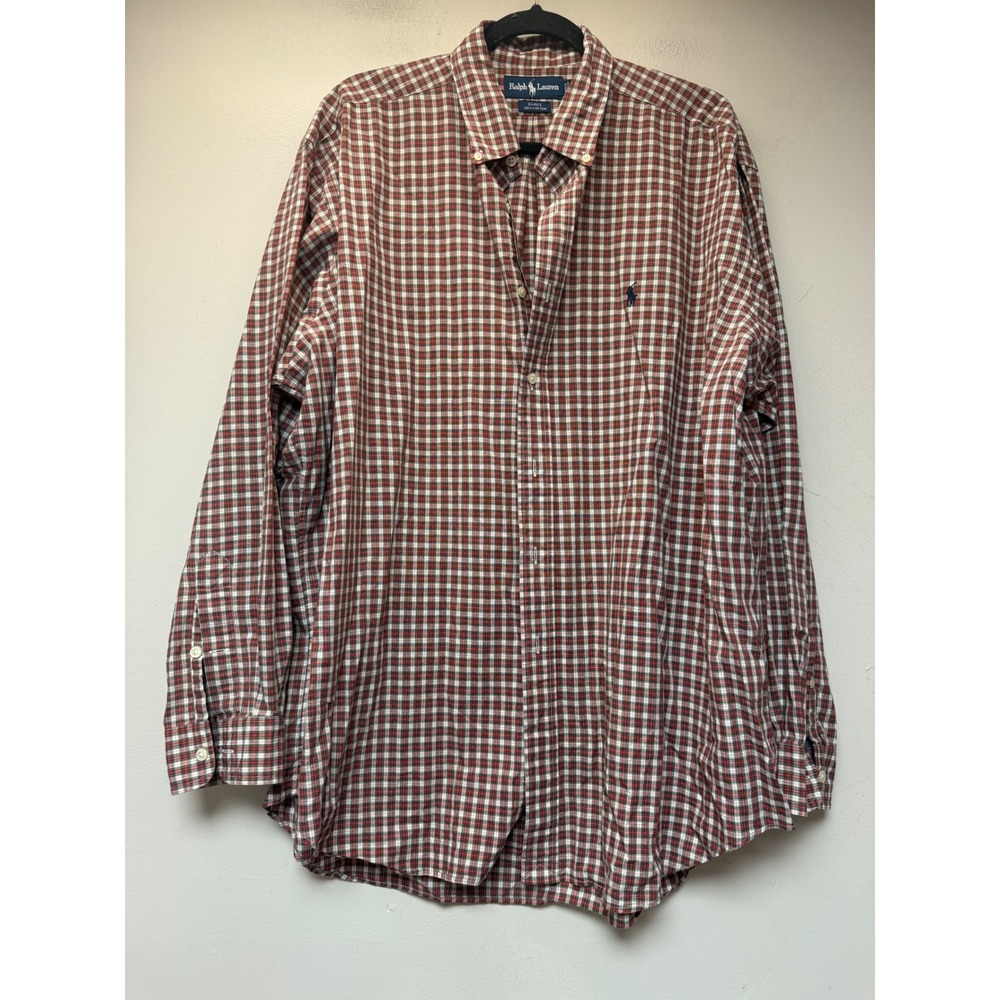 Ralph Lauren Button Down Mens XL Red Plaid Excellent Blake‎ 100% Cotton Shirt